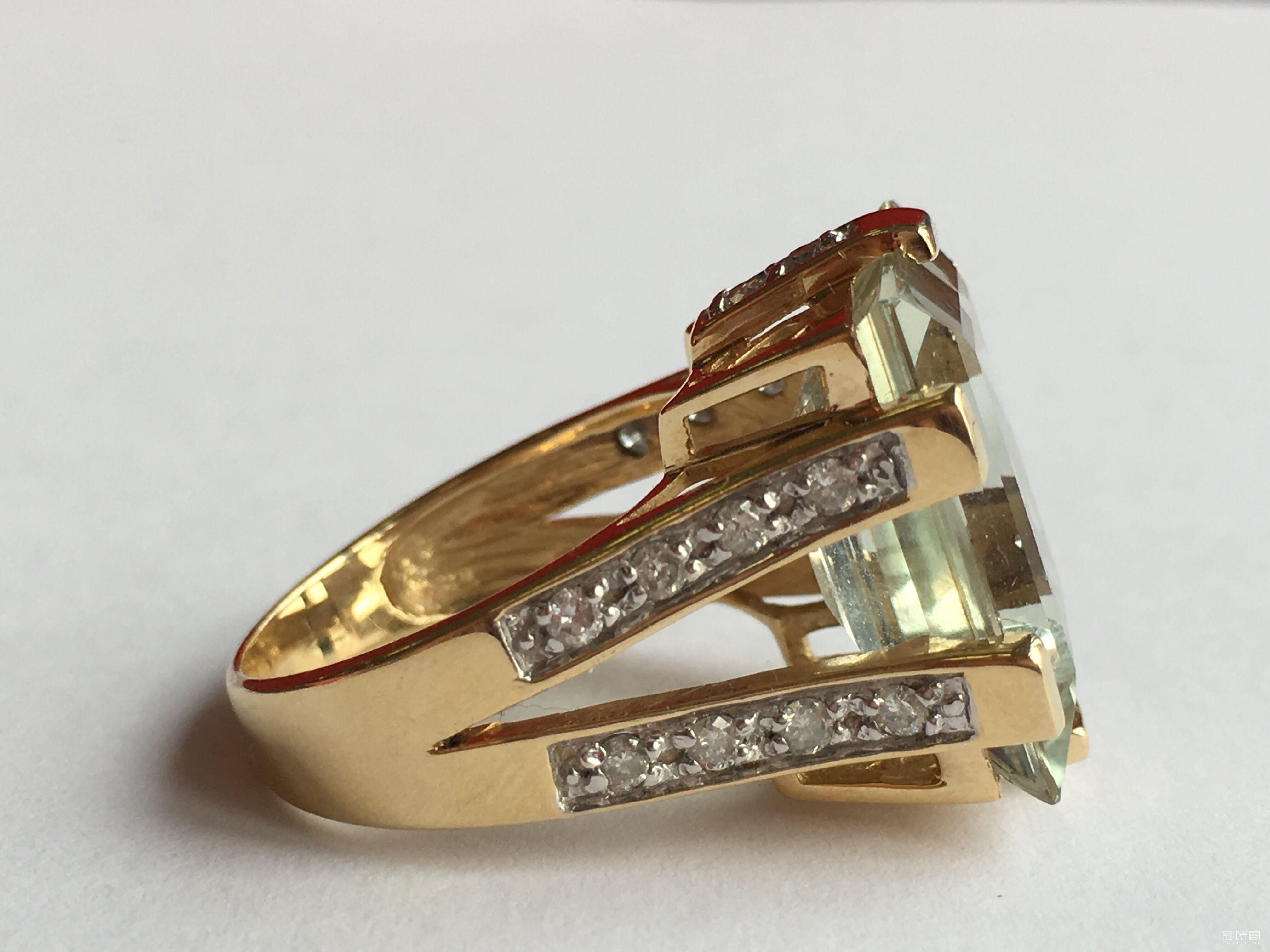 007 14K黃金鑲鑽石淺藍水晶戒指
